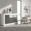 Wohnen Sideboards<3-türige Kommode in Hochglanz Weiß & Grau - Voskala