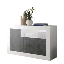 Wohnen Sideboards<3-türige Kommode in Hochglanz Weiß & Grau - Voskala