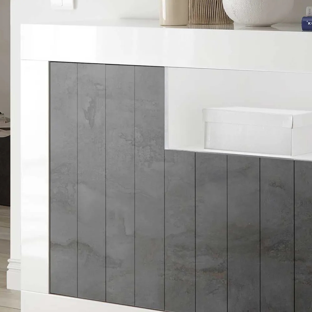 Wohnen Sideboards<3-türige Kommode in Hochglanz Weiß & Grau - Voskala