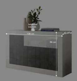 Wohnen Sideboards<3-türige Kommode in Hochglanz Weiß & Grau - Voskala