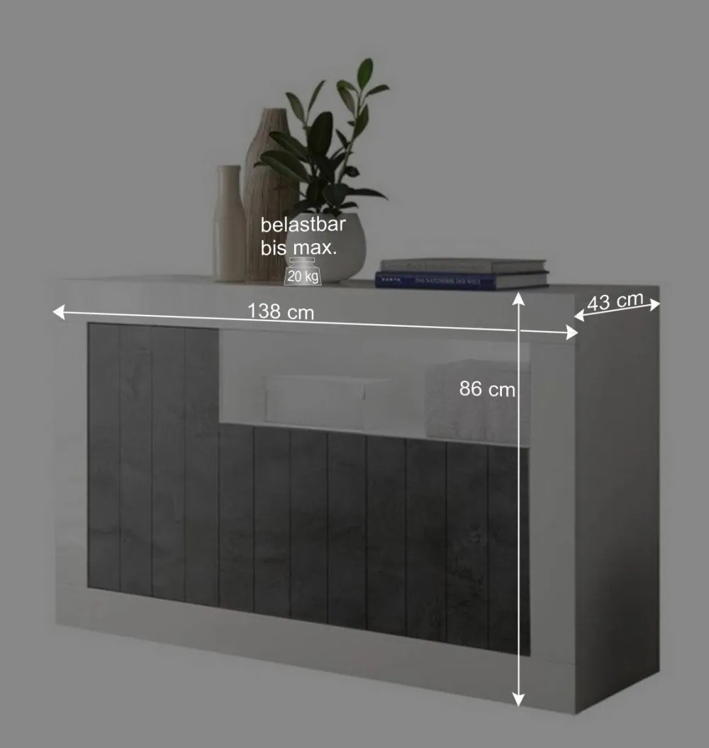 Wohnen Sideboards<3-türige Kommode in Hochglanz Weiß & Grau - Voskala