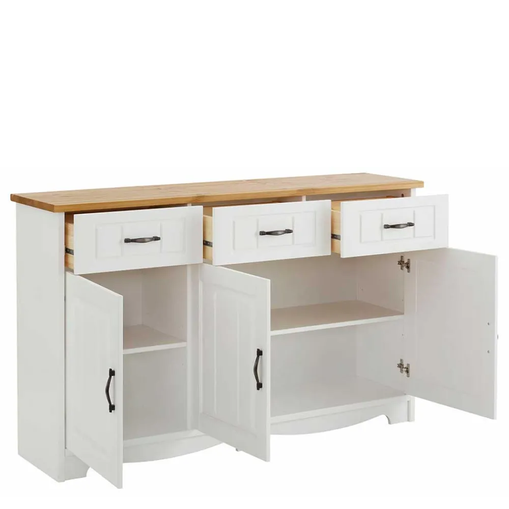 Wohnen Sideboards<3-türige Landhaus Kommode in Weiß & Honig - Ribeiro