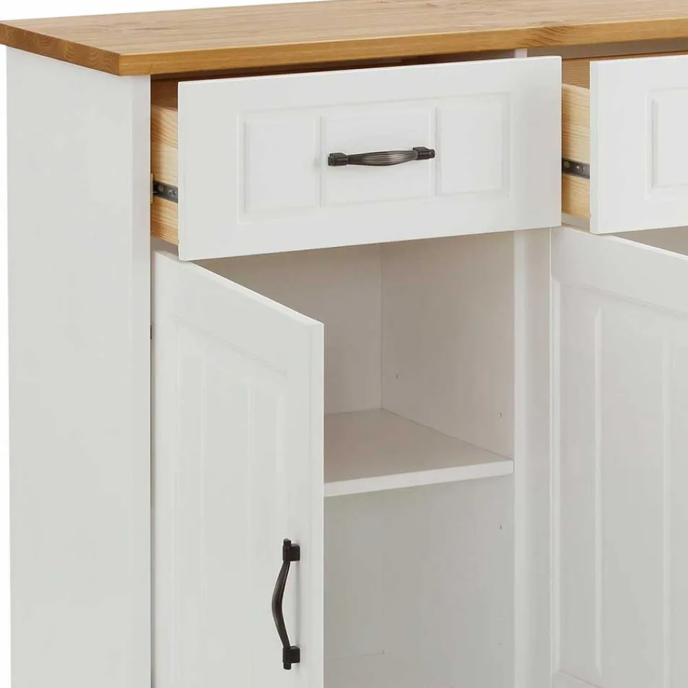 Wohnen Sideboards<3-türige Landhaus Kommode in Weiß & Honig - Ribeiro