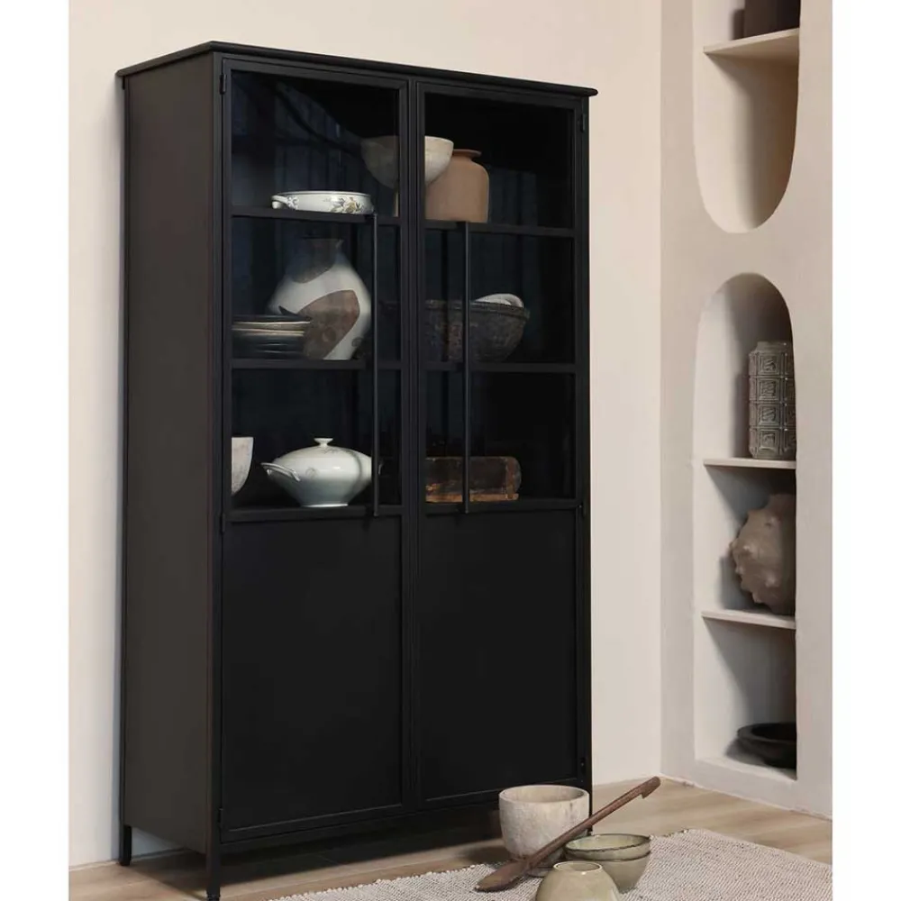 Wohnen Vitrinen<2-türige Metall Vitrine in Schwarz - Ponnya