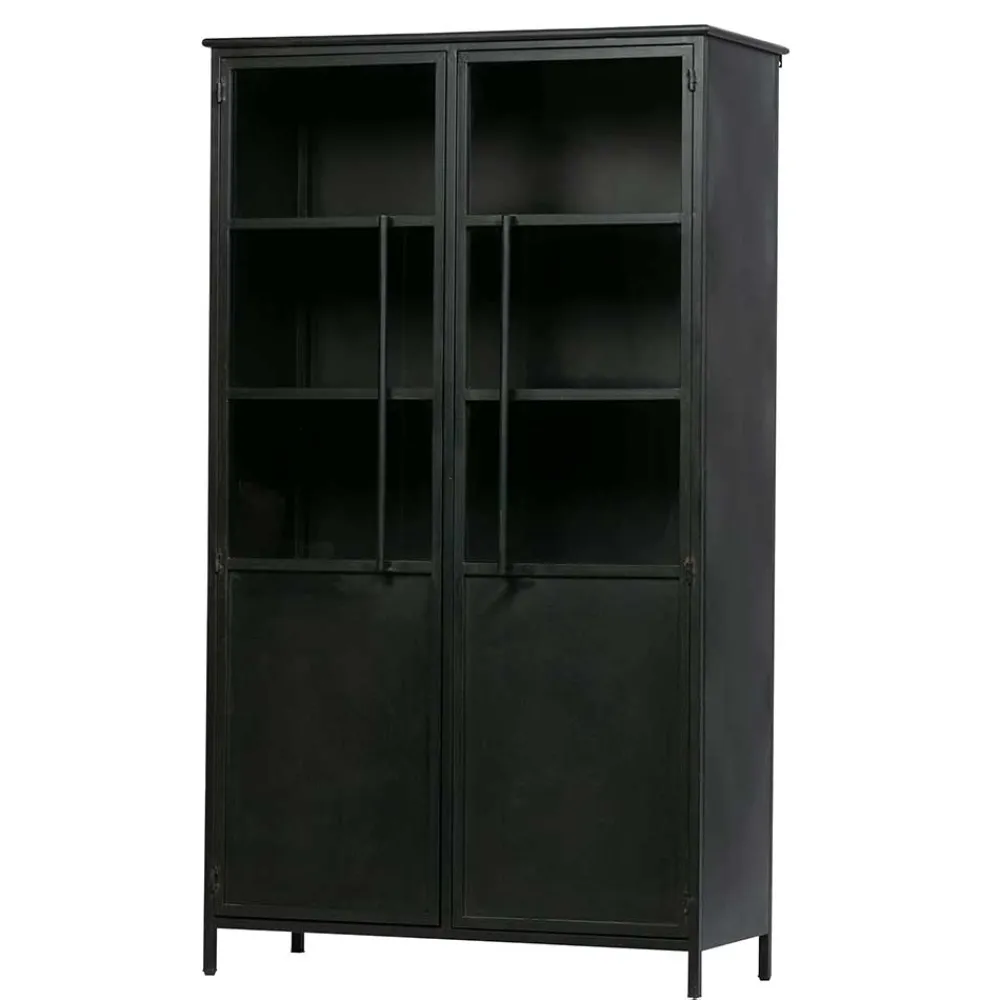Wohnen Vitrinen<2-türige Metall Vitrine in Schwarz - Ponnya