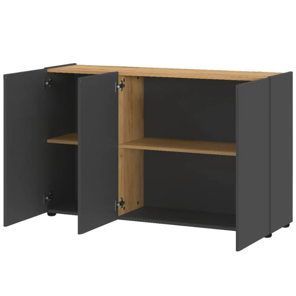 Wohnen Sideboards<3-türige Office-Kommode in Dunkelgrau - Casai
