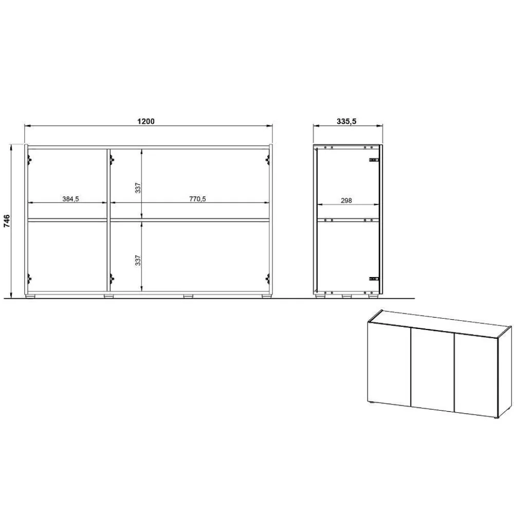 Wohnen Sideboards<3-türige Office-Kommode in Dunkelgrau - Casai