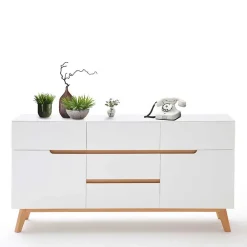 Wohnen Sideboards<2-türige Retro Kommode mit 5 Schubladen Flacon in Weiß