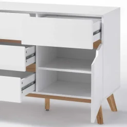 Wohnen Sideboards<2-türige Retro Kommode mit 5 Schubladen Flacon in Weiß