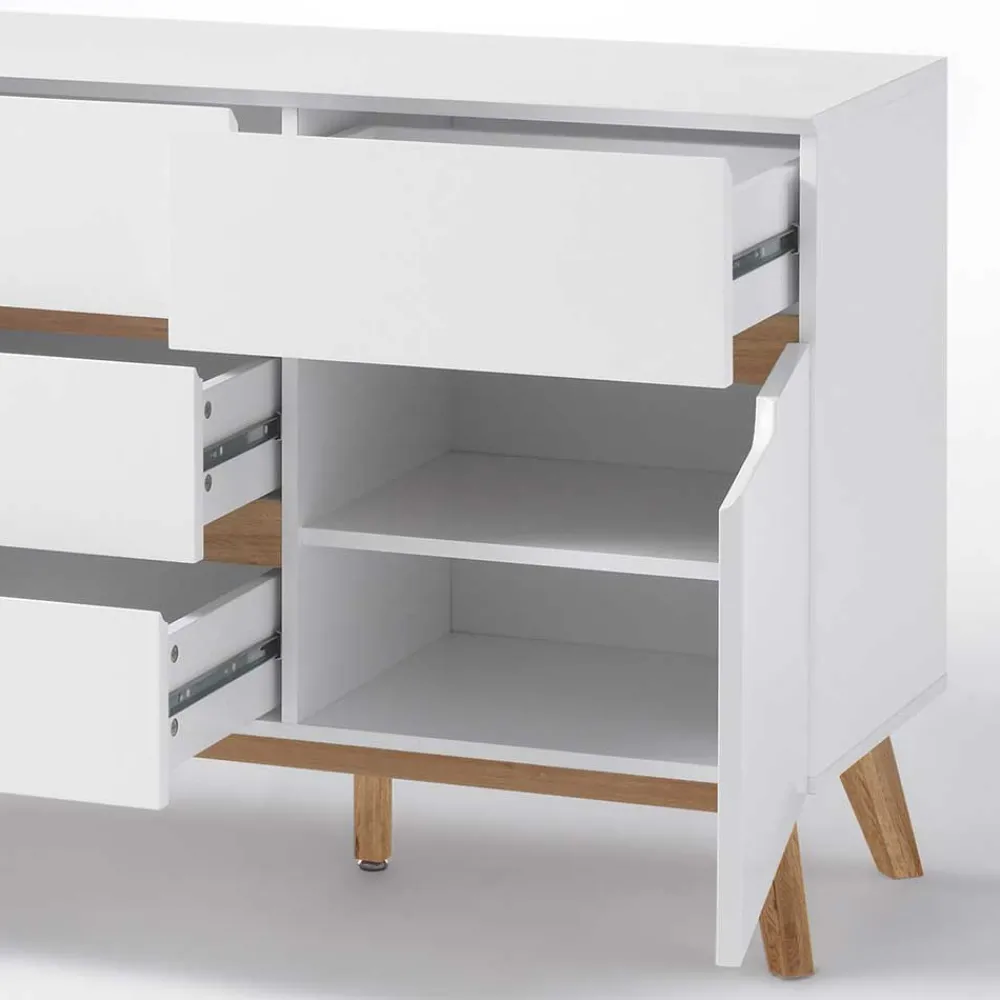 Wohnen Sideboards<2-türige Retro Kommode mit 5 Schubladen Flacon in Weiß