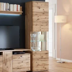 Wohnen Vitrinen|Schränke<1-türige Schrank Vitrine aus Massivholz - Crokas