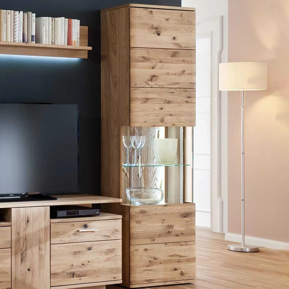 Wohnen Vitrinen|Schränke<1-türige Schrank Vitrine aus Massivholz - Crokas