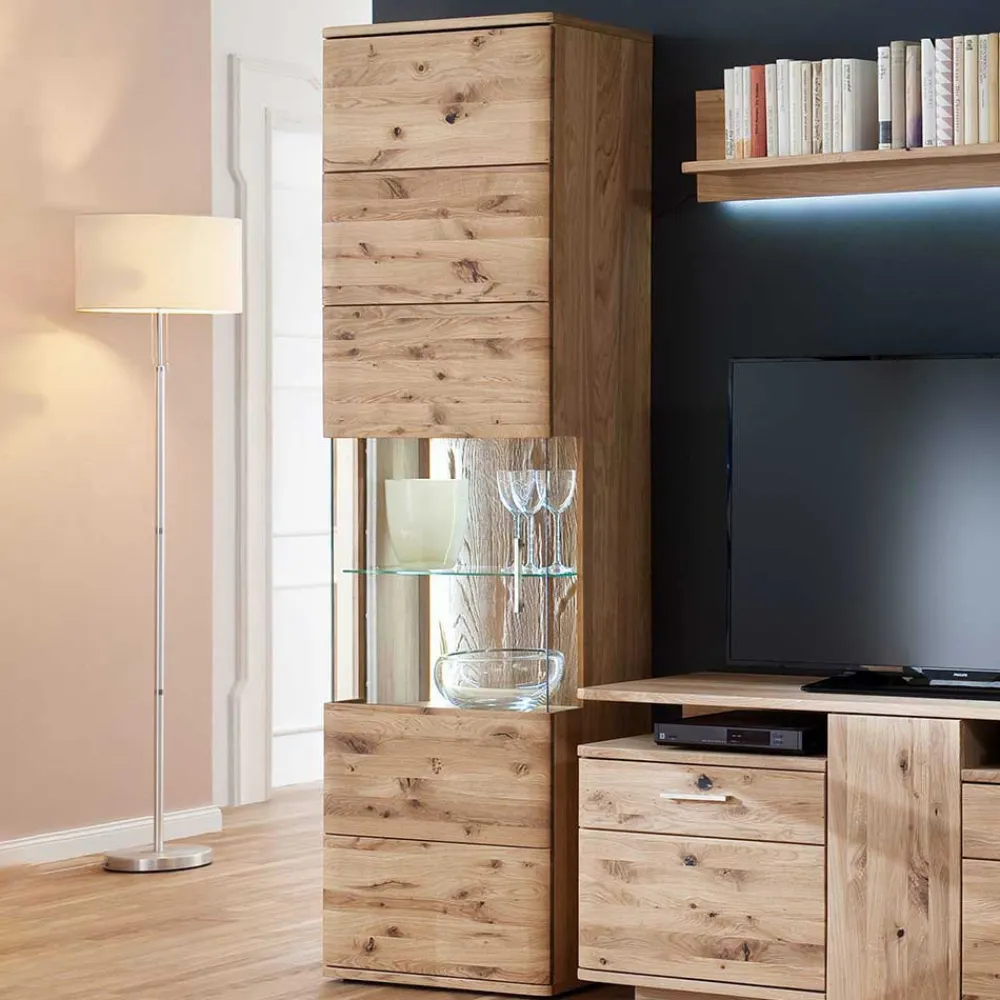 Wohnen Vitrinen|Schränke<1-türige Schrank Vitrine aus Massivholz - Crokas
