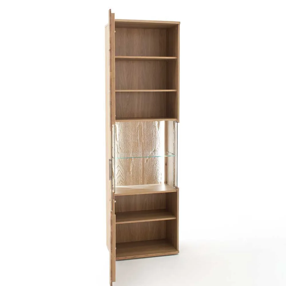 Wohnen Vitrinen|Schränke<1-türige Schrank Vitrine aus Massivholz - Crokas