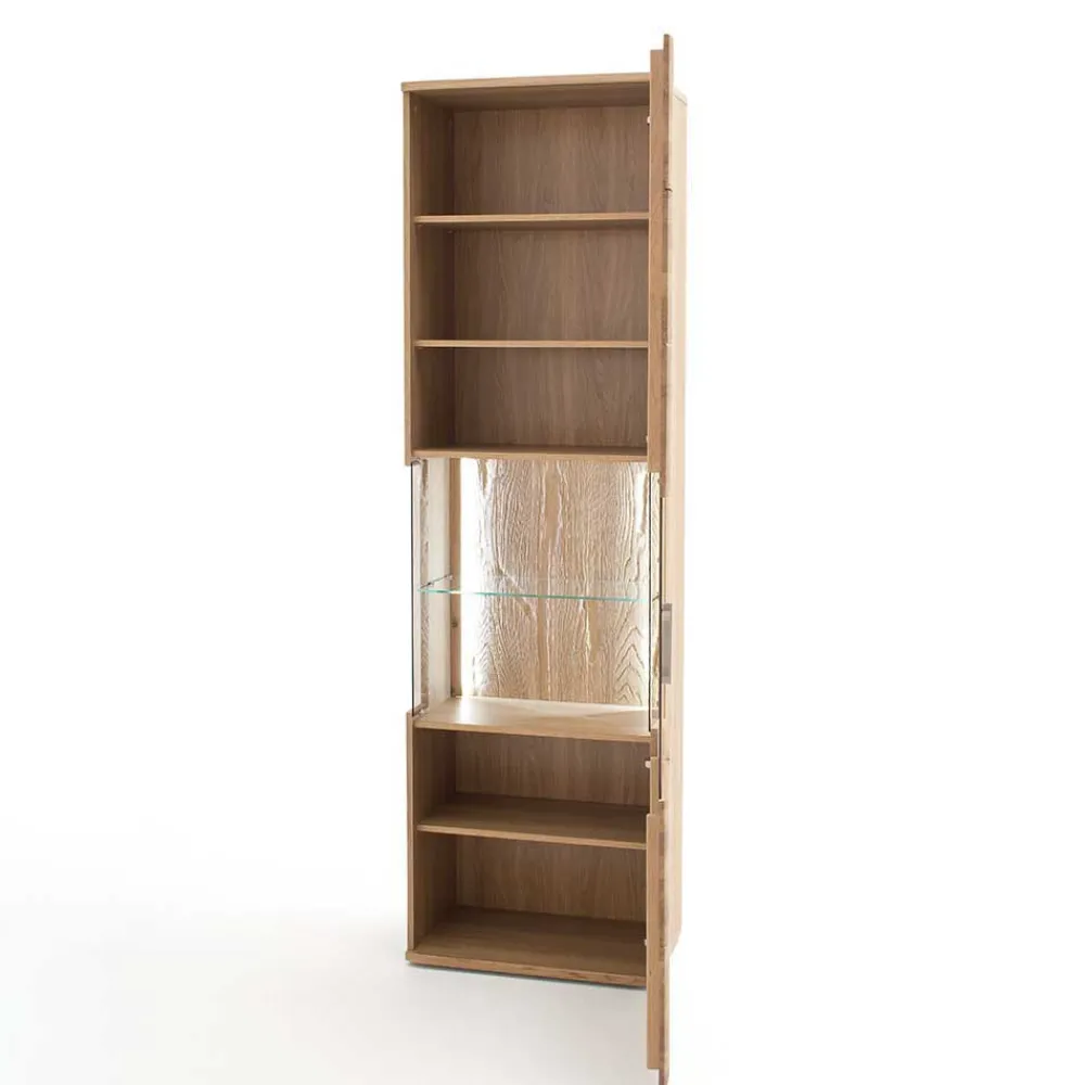 Wohnen Vitrinen|Schränke<1-türige Schrank Vitrine aus Massivholz - Crokas