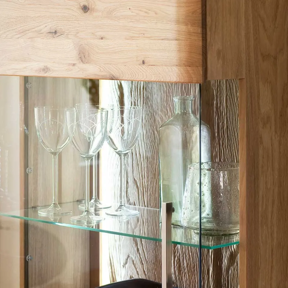Wohnen Vitrinen|Schränke<1-türige Schrank Vitrine aus Massivholz - Crokas