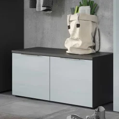 Wohnen Sitzbank<2-türige Schuhbank in Silbergrau Glas - Ilfred