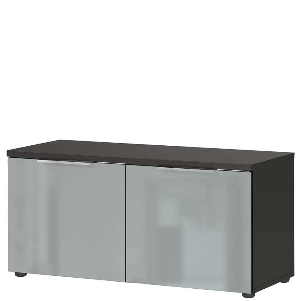 Wohnen Sitzbank<2-türige Schuhbank in Silbergrau Glas - Ilfred