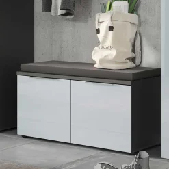Wohnen Sitzbank<2-türige Schuhbank in Silbergrau Glas - Ilfred