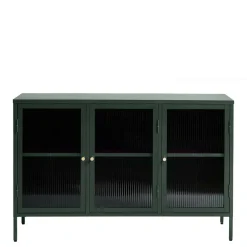 Wohnen Sideboards<3-türige Stahl Kommode in Dunkelgrün mit Glas - Mela