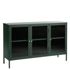 Wohnen Sideboards<3-türige Stahl Kommode in Dunkelgrün mit Glas - Mela