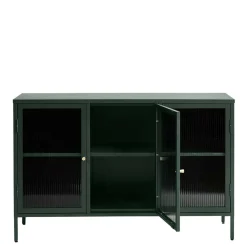 Wohnen Sideboards<3-türige Stahl Kommode in Dunkelgrün mit Glas - Mela