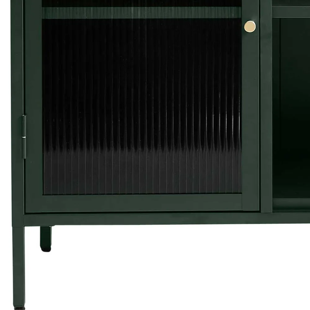 Wohnen Sideboards<3-türige Stahl Kommode in Dunkelgrün mit Glas - Mela