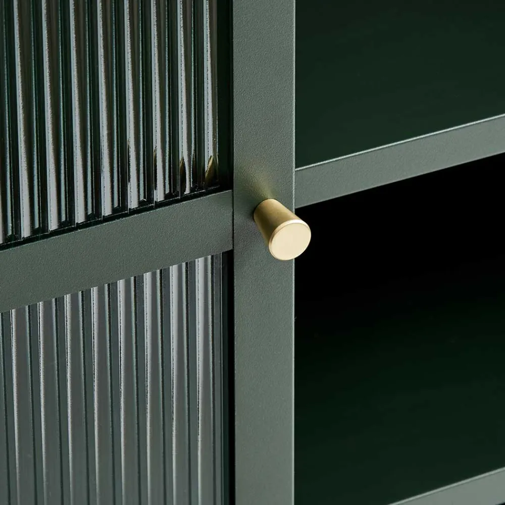 Wohnen Sideboards<3-türige Stahl Kommode in Dunkelgrün mit Glas - Mela