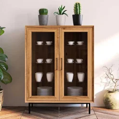 Wohnen Highboards<2-türige Vitrine aus geöltem Wildeiche Massivholz - Kerfa