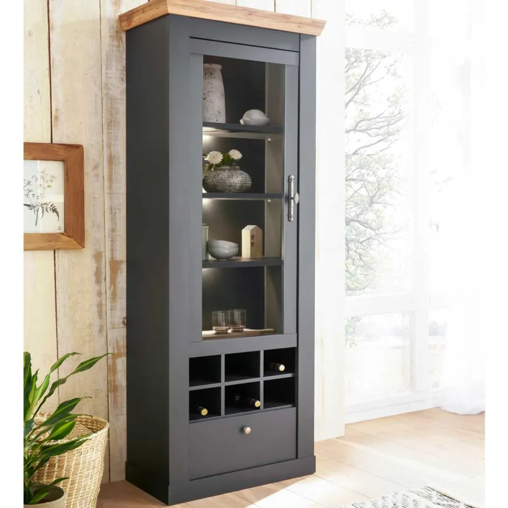 Wohnen Vitrinen<1-türige Vitrine mit Flaschenfächern & Schublade - Lionel
