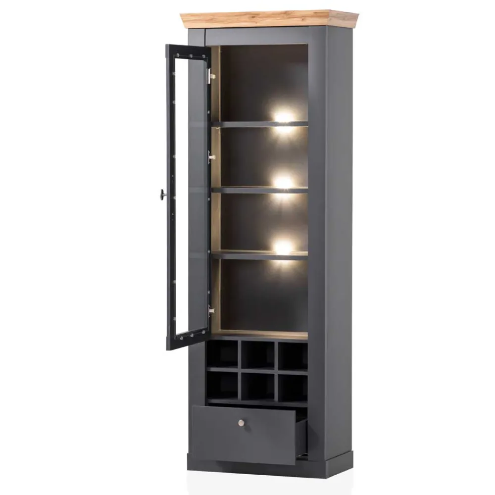 Wohnen Vitrinen<1-türige Vitrine mit Flaschenfächern & Schublade - Lionel