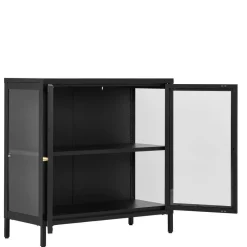 Wohnen Vitrinen<2-türige Vitrinen-Kommode in Schwarz mit Gold - Marissa