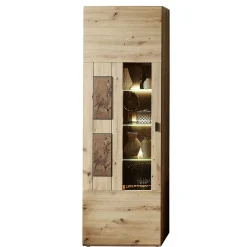 Wohnen Vitrinen<1-türige Wohnzimmervitrine in Wildeiche Holzoptik - Iniaco