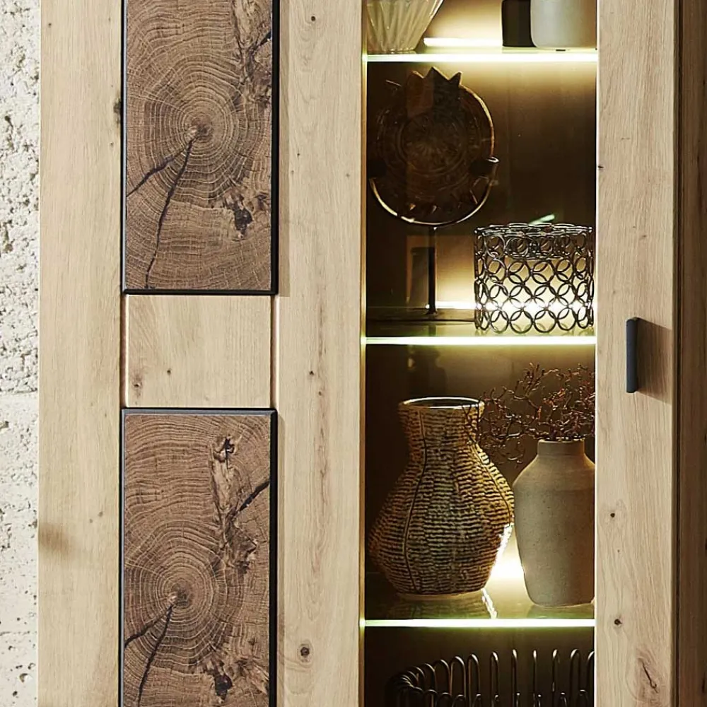 Wohnen Vitrinen<1-türige Wohnzimmervitrine in Wildeiche Holzoptik - Iniaco