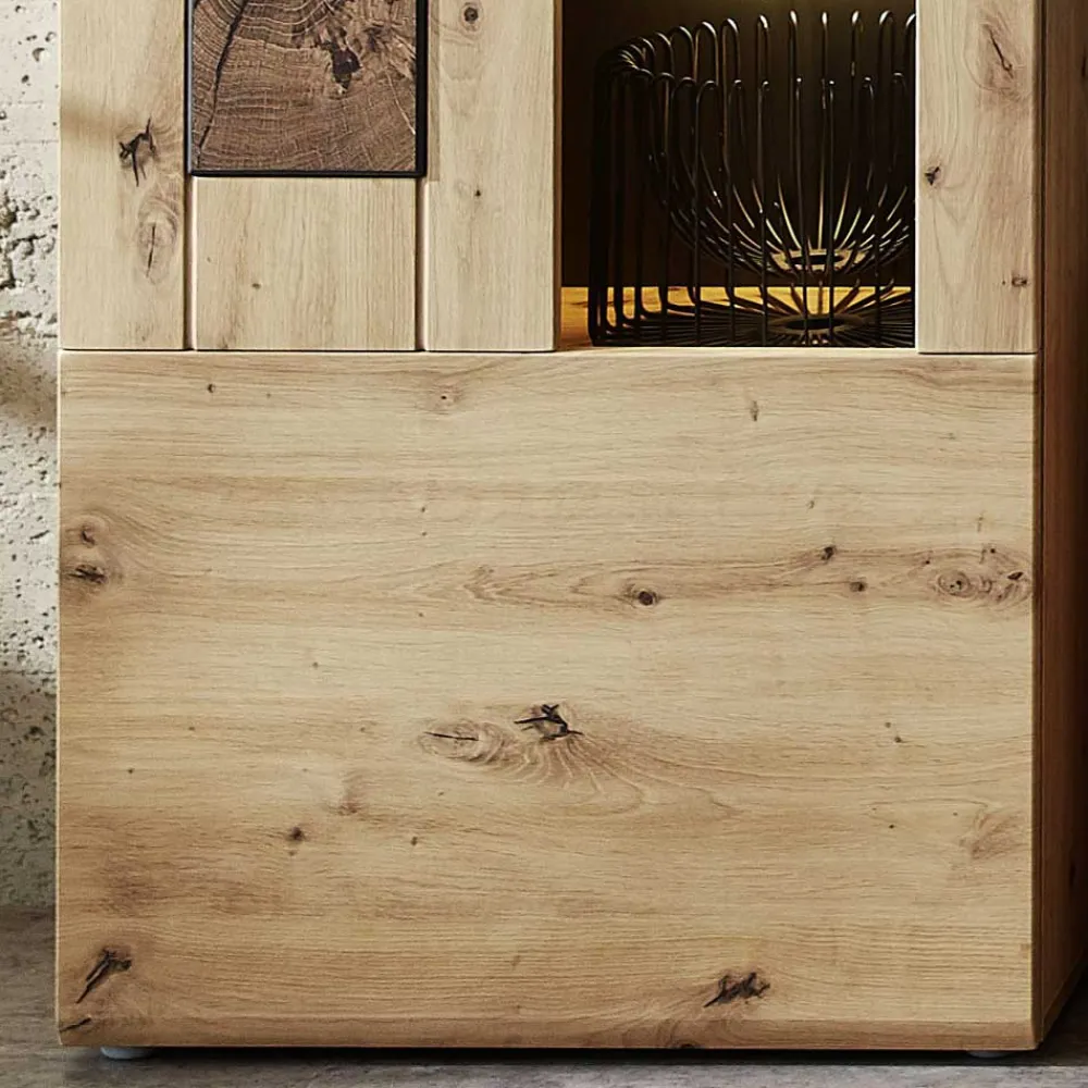 Wohnen Vitrinen<1-türige Wohnzimmervitrine in Wildeiche Holzoptik - Iniaco