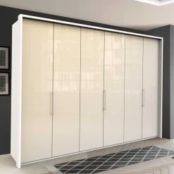 Wohnen Kleiderschränke<3-türiger Falttüren Kleiderschrank in Creme - Zidarie