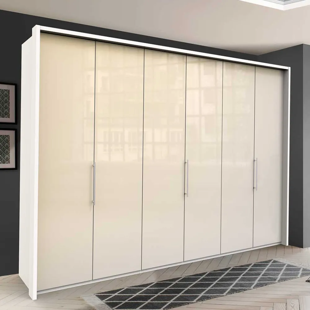 Wohnen Kleiderschränke<3-türiger Falttüren Kleiderschrank in Creme - Zidarie