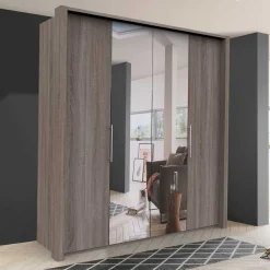 Wohnen Kleiderschränke<2-türiger Holz Look Kleiderschrank mit Spiegel - Crenba