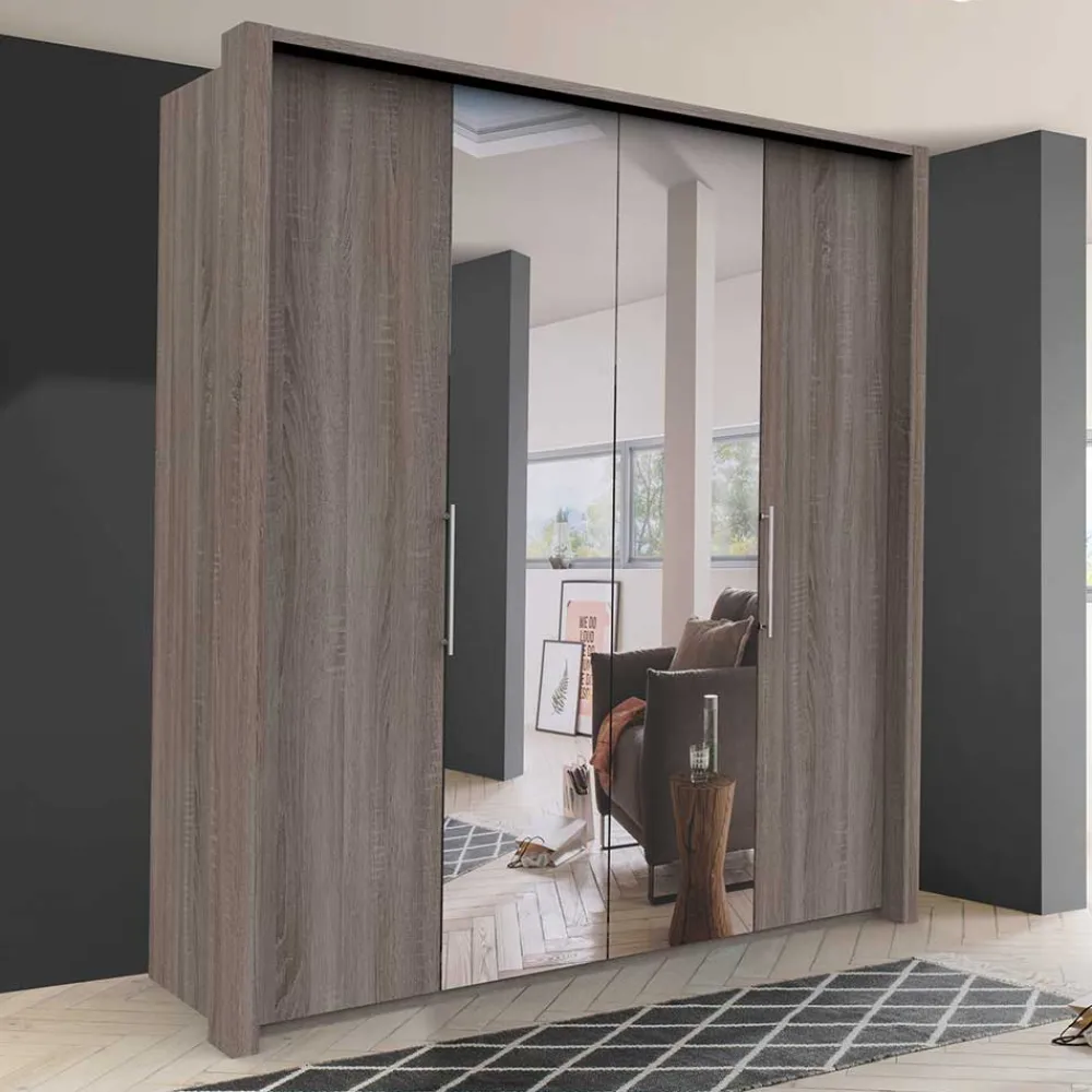 Wohnen Kleiderschränke<2-türiger Holz Look Kleiderschrank mit Spiegel - Crenba
