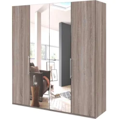 Wohnen Kleiderschränke<2-türiger Holz Look Kleiderschrank mit Spiegel - Crenba
