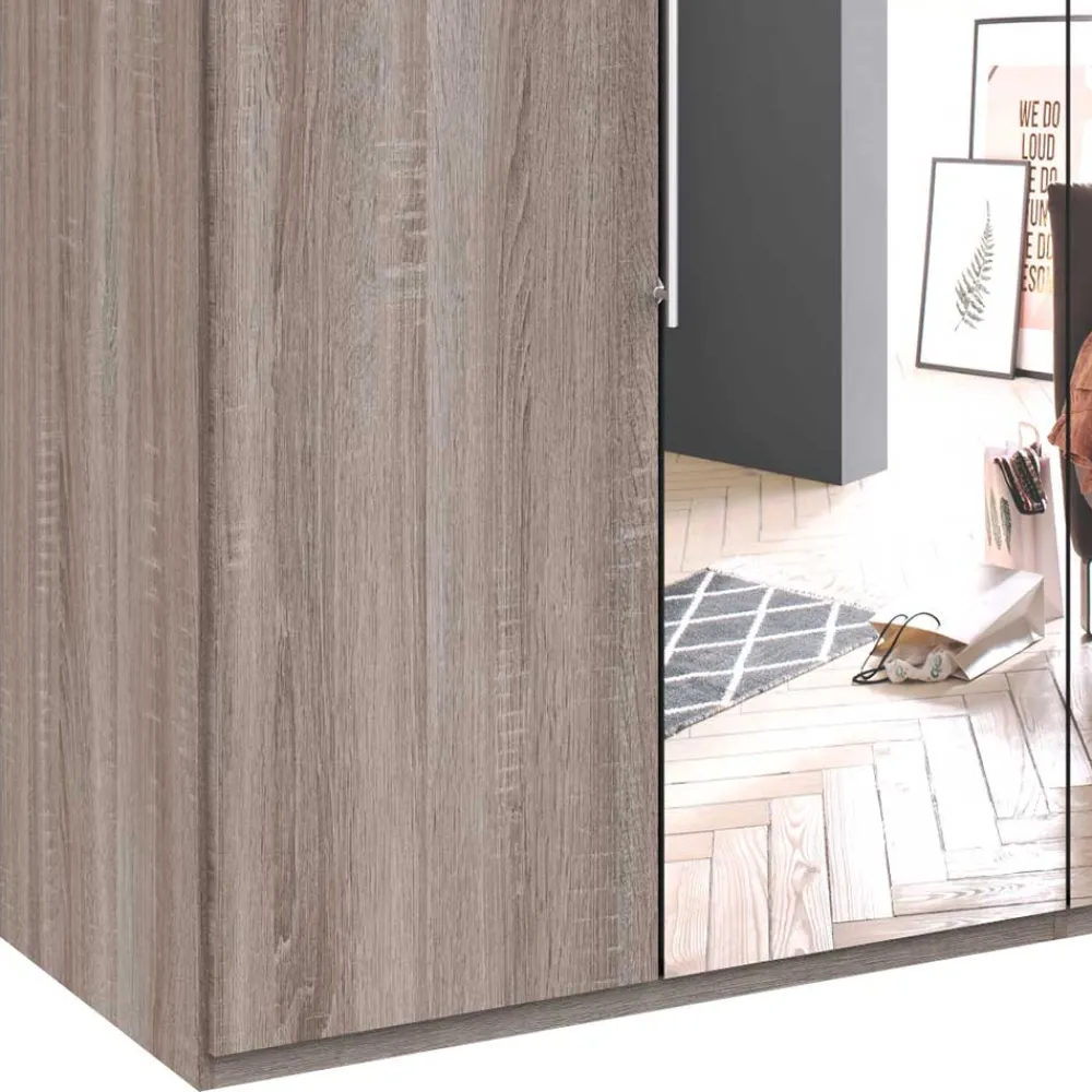 Wohnen Kleiderschränke<2-türiger Holz Look Kleiderschrank mit Spiegel - Crenba