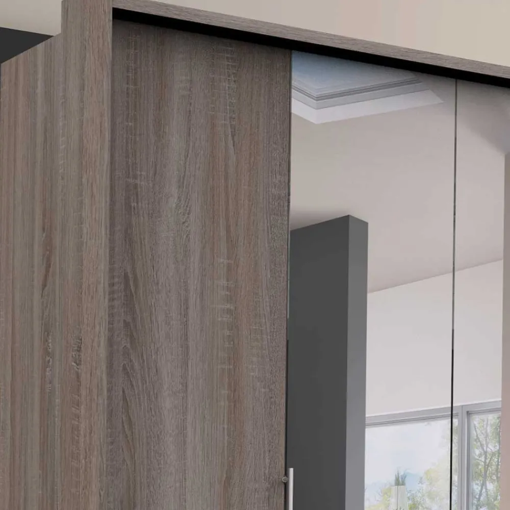 Wohnen Kleiderschränke<2-türiger Holz Look Kleiderschrank mit Spiegel - Crenba