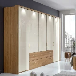 Wohnen Kleiderschränke<5-türiger Kleiderschrank Anglesia in Creme und Eiche