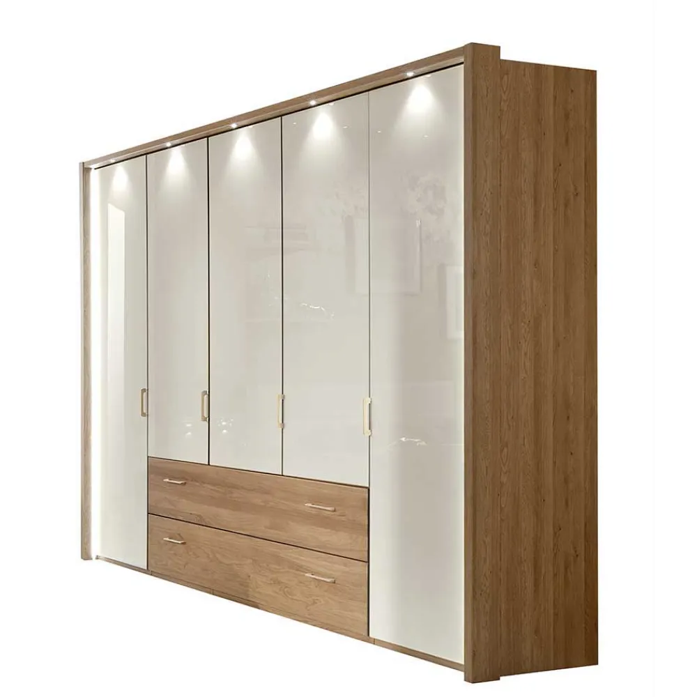 Wohnen Kleiderschränke<5-türiger Kleiderschrank Anglesia in Creme und Eiche