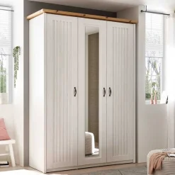 Wohnen Kleiderschränke<3-türiger Kleiderschrank in Weiß & Eiche Dekor - Malvissa