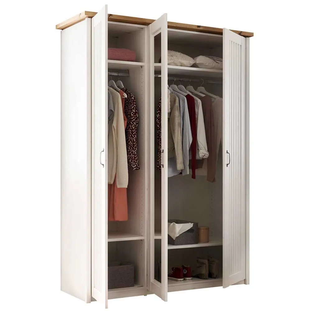 Wohnen Kleiderschränke<3-türiger Kleiderschrank in Weiß & Eiche Dekor - Malvissa