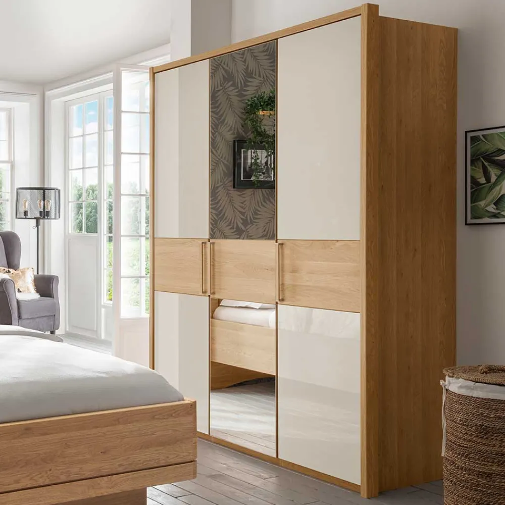 Wohnen Kleiderschränke|Schränke<3-türiger Kleiderschrank in Eiche & Beige - Emdsiva