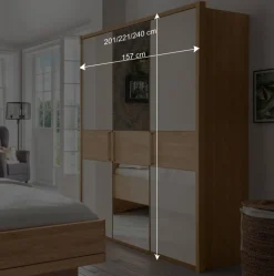 Wohnen Kleiderschränke|Schränke<3-türiger Kleiderschrank in Eiche & Beige - Emdsiva