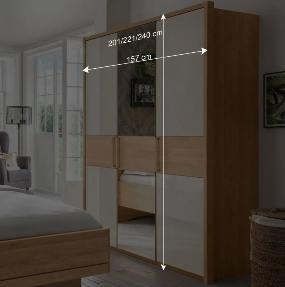 Wohnen Kleiderschränke|Schränke<3-türiger Kleiderschrank in Eiche & Beige - Emdsiva