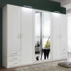 Wohnen Kleiderschränke<6-türiger Kleiderschrank in Weiß mit Spiegel - Furcia
